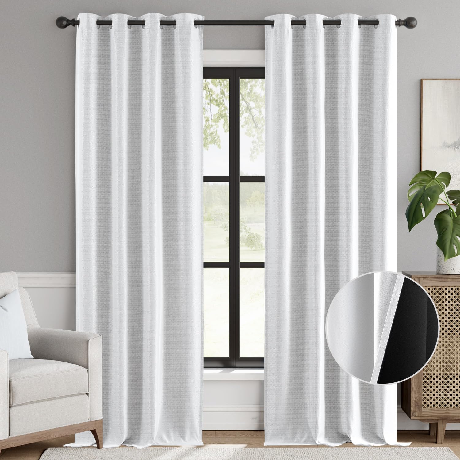 Jinchan 90% Blackout Curtain 96 Inch Length, Faux Linen Curtain For Living Room, Thermal Insulated Room Darkening Grommet Top Window Drape, 1 Panel Curtain For Bedroom Dove Grey